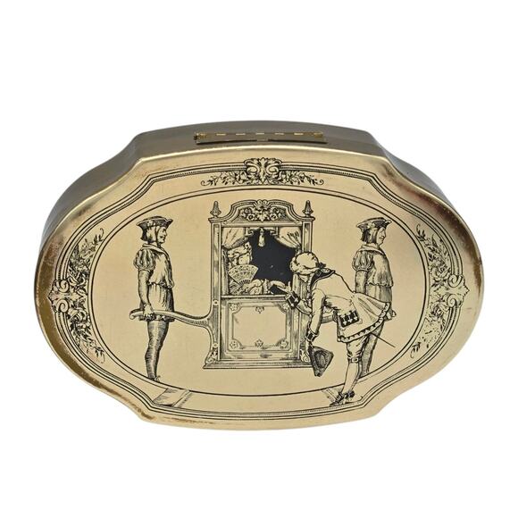 1920s Schraffts Empty Antique Candy Hinged Tin Etched Queen Court-Carry Carriage - Picture 5 of 14